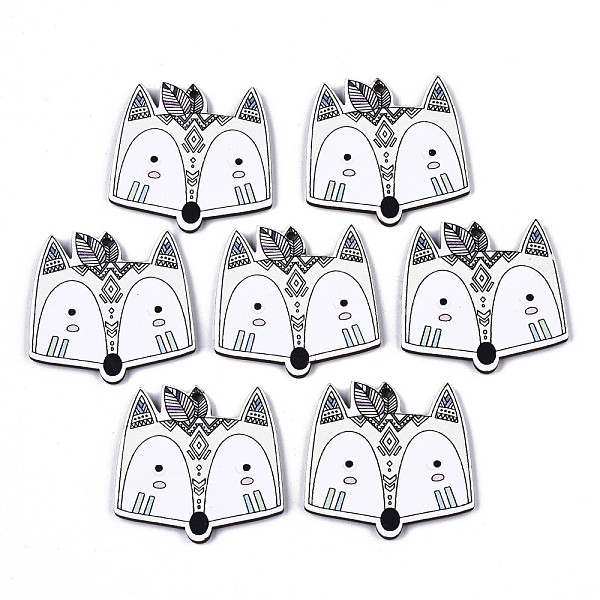 

PandaHall Printed Basswood Pendants, Back Random Color, Fox, White, 37x39x3mm, Hole: 2mm Wood Fox White