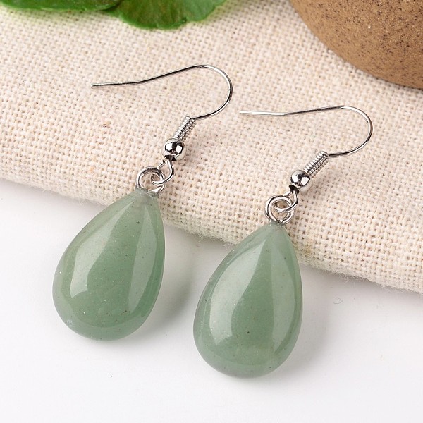 

PandaHall Natural Green Aventurine Teardrop Dangle Earrings, with Platinum Plated Brass Findings, 41mm, Pin: 0.7mm Green Aventurine