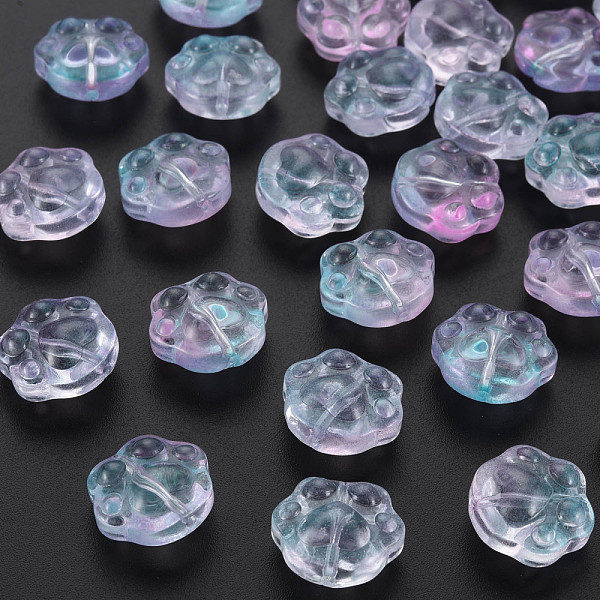 

PandaHall Two Tone Transparent Baking Painted Glass Beads, Paw Print, Sky Blue, 13.5x15x8.5mm, Hole: 1.2mm Glass Paw Print