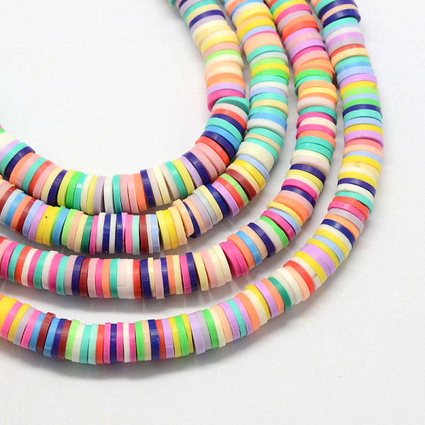 

PandaHall Handmade Polymer Clay Beads, Disc/Flat Round, Heishi Beads, Mixed Color, 4x1mm, Hole: 1mm, about 380~400pcs/strand, 17.7 inch..., Multicolor