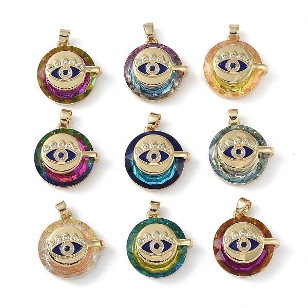 

PandaHall Brass Micro Pave Cubic Zirconia with Glass Pendents, Long-Lasting Plated, Eye, Mixed Color, 23.5x22x10.5mm, Hole: 5x3mm..., Multicolor