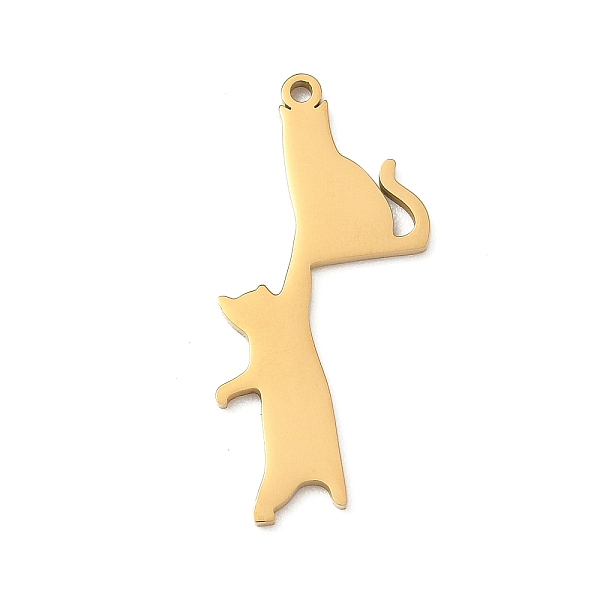 Pendentifs en acier inoxydable 304, breloque en forme de deux chats, or, 32x17x1mm, Trou: 1.5mm
