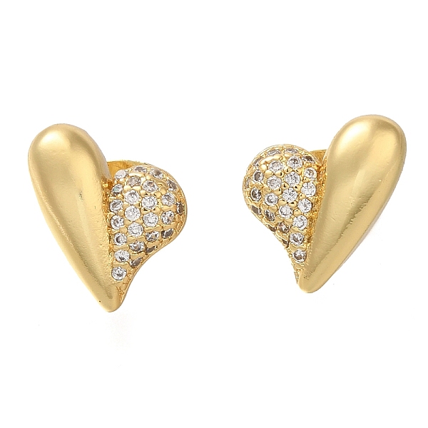 Brass Pave Clear Cubic Zirconia Stud Earrings