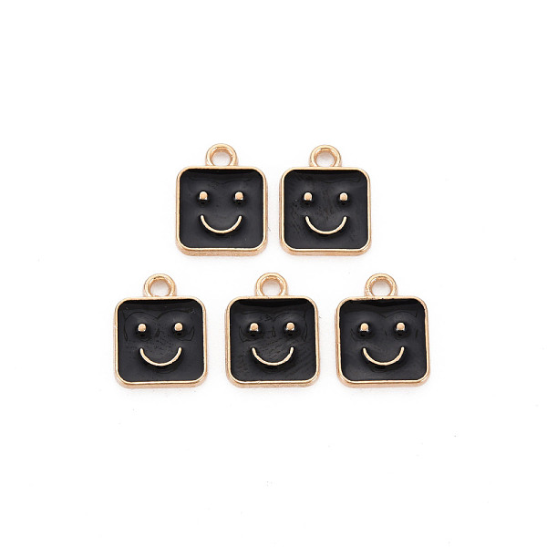

PandaHall Alloy Enamel Charms, Cadmium Free & Lead Free, Light Gold, Square with Smile, Black, 13x10x1.5mm, Hole: 1.6mm Alloy+Enamel Square...