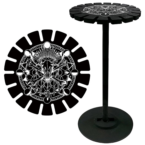 

PandaHall Wooden Wheel, Wooden Display Shelf, Black Holder Stand, Rustic Divination Pendulum Storage Rack, Witch Stuff, Skull, 120x10mm...