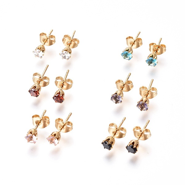

PandaHall 304 Stainless Steel Stud Earrings, with Rhinestone and Ear Nuts/Earring Back, Flat Round, Mixed Color, Golden, 14.5x4mm, Pin..., Multicolor