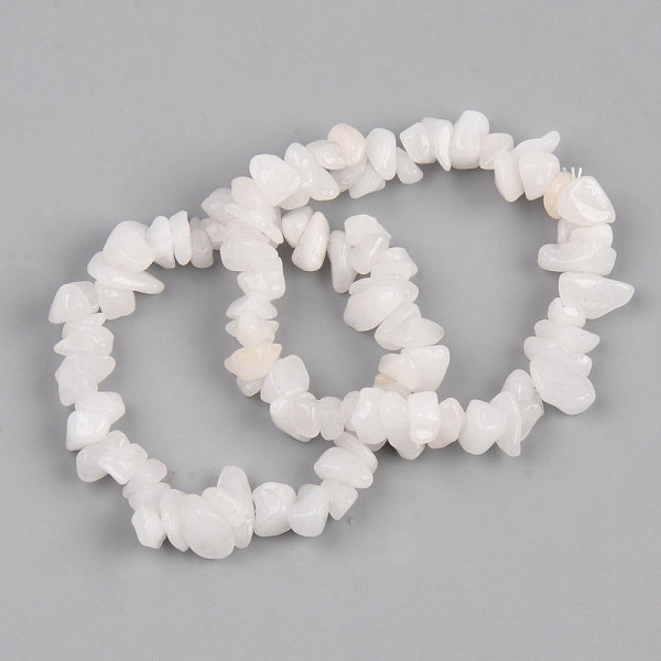 Unisex Chip Natural White Moonstone Beaded Stretch Bracelets