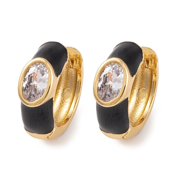 

PandaHall Rack Plating Brass Cubic Zirconia Enamel Earrings, Cadmium Free & Lead Free, Oval, Hoop Earrings, Real 18K Gold Plated, Black...