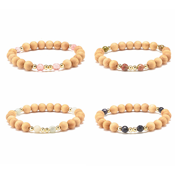 

PandaHall Natural Wood & Gemstone Beaded Stretch Bracelet, Yoga Jewelry for Women, Inner Diameter: 2-1/4 inch(5.6cm) Mixed Stone Orange