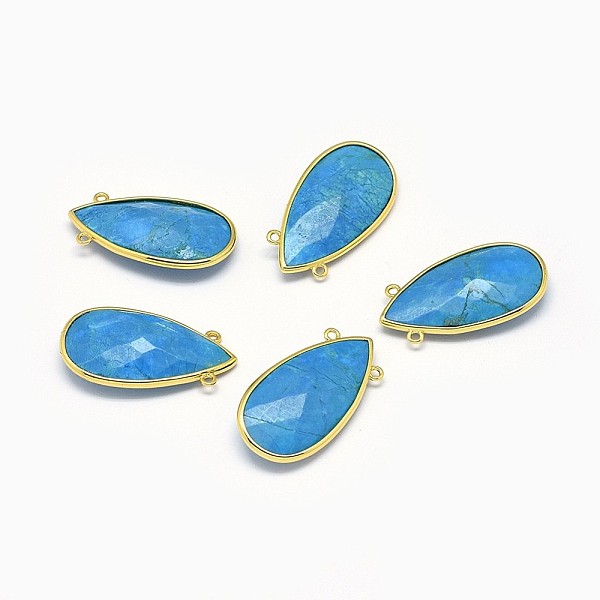 

PandaHall Synthetic Turquoise Pendants, with Long-Lasting Plated Brass Findings, Faceted, teardrop, Golden, 32x17x7mm, Hole: 1.4mm Synthetic...