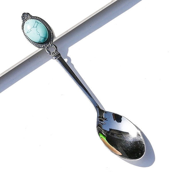 

PandaHall 403 Stainless Steel Spoon, with Natural Synthetic Turquoise, Stainless Steel Color, 130x25mm 430 Stainless Steel