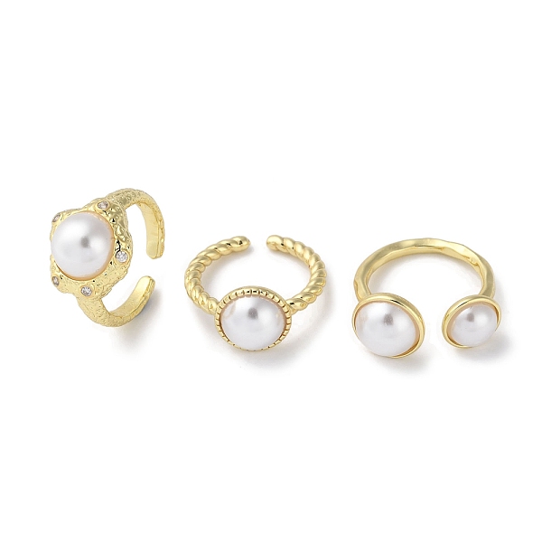 

PandaHall Rack Plating Brass Micro Pave Cubic Zirconia Open Ring, Plastic Pearl Cuff Finger Ring for Women, Real 18K Gold Plated, US Size...