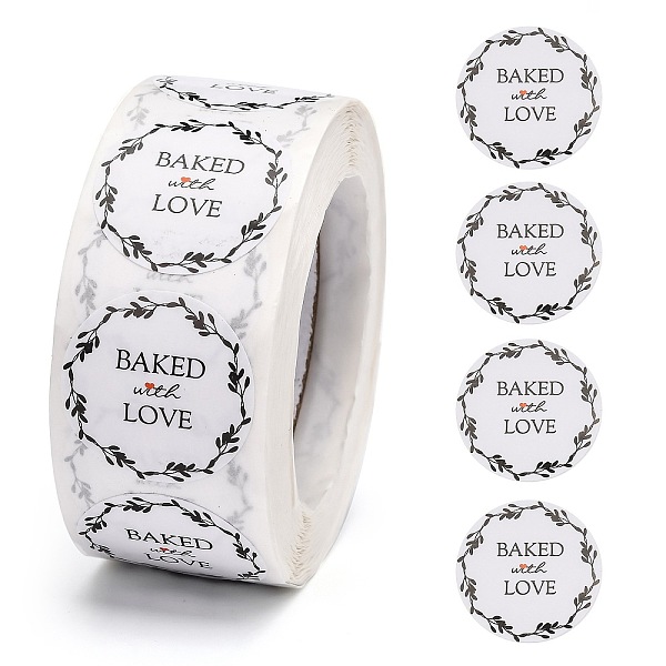 

PandaHall Baked with Love Stickers, Self-Adhesive Paper Gift Tag Stickers, for Party, Decorative Presents, Word, 24.5mm, 500pcs/roll Paper..., White