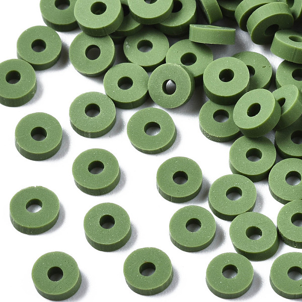 

PandaHall Handmade Polymer Clay Beads, Disc/Flat Round, Heishi Beads, Olive Drab, 4x1mm, Hole: 1mm, about 55000pcs/1000g Polymer Clay Disc