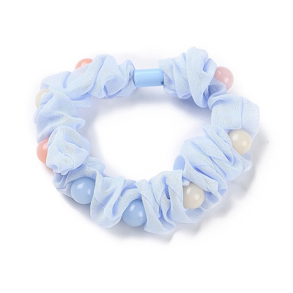 

PandaHall Cloth Elastic Hair Ties, with Platic Bead, Hair Accessories for Girls or Women, Light Sky Blue, 17mm, Inner Diameter: 50mm Cloth