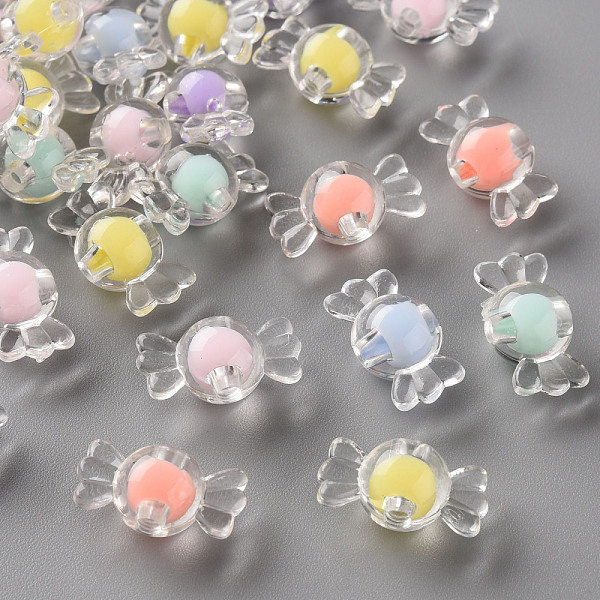 

PandaHall Transparent Acrylic Beads, Bead in Bead, Candy, Mixed Color, 9x17x8.5mm, Hole: 2mm, about 960pcs/500g Acrylic Candy Multicolor