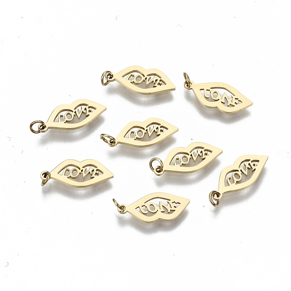 

PandaHall 304 Stainless Steel Charms, Laser Cut, with Jump Rings, Lip with Word Love, Real 14K Gold Plated, 13.5x5.5x1mm, Jump Ring: 3x0.4mm...
