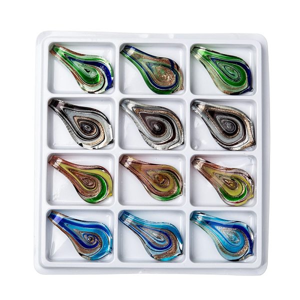 

PandaHall Handmade Silver Foil Lampwork Big Pendants, with Gold Sand, teardrop, Mixed Color, 61x35x13mm, Hole: 7mm, 12pcs/box Silver Foil..., Multicolor