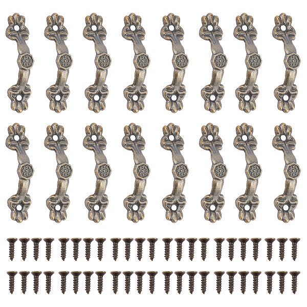 PandaHall Flower Wooden Box Pull Handle, Cabinet Door Handle Furniture Pull, with Iron Screws Findings, Antique Bronze, 120pcs/set Iron