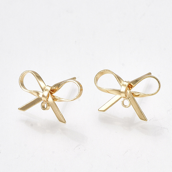 

PandaHall Brass Stud Earring Findings, with Loop, Bowknot, Raw(Unplated), 8~10x15mm, Hole: 1mm, Pin: 0.7mm. Brass Bowknot