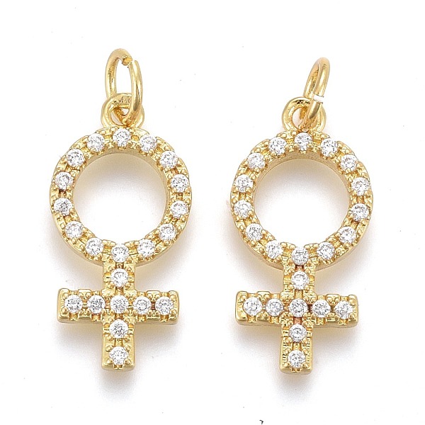 

PandaHall Brass Micro Pave Clear Cubic Zirconia Pendants, with Jump Rings, Long-Lasting Plated, Female Symbol, Clear, 19x9x2mm, Hole...