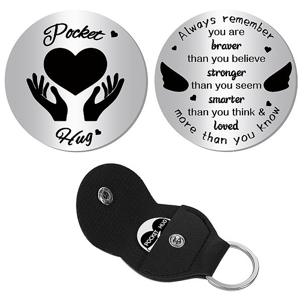 

PandaHall CREATCABIN 1Pc 304 Stainless Steel Commemorative Coins, Lucky Coins, with 1Pc PU Leather Cover, Heart Pattern, Coins: 30x1.8mm...