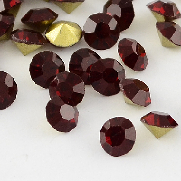 

PandaHall Grade A Glass Pointed Back Chaton Rhinestones, Back Plated, Diamond, Siam, 3.3~3.4mm, about 144pcs/gross Glass Rhinestone Diamond..., Red
