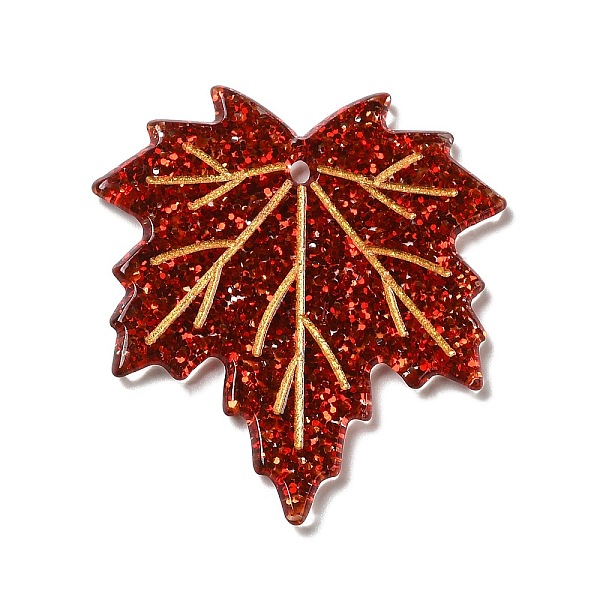 

PandaHall Acrylic Pendants, with Glitter Powder, Maple Leaf Charm, Dark Red, 37x33.5x2mm, Hole: 1.6mm Acrylic Leaf