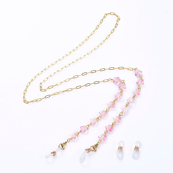 

PandaHall Eyeglasses Chains, Neck Strap for Eyeglasses, with Star Spray Painted Glass Beads, Brass Paperclip Chains, 304 Stainless Steel..., Pink