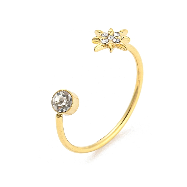 

PandaHall Real 14K Gold Plated 304 Stainless Steel Open Cuff Ring, with Clear Cubic Zirconia, Sun, Inner Diameter: 17.8mm Brass+Cubic...