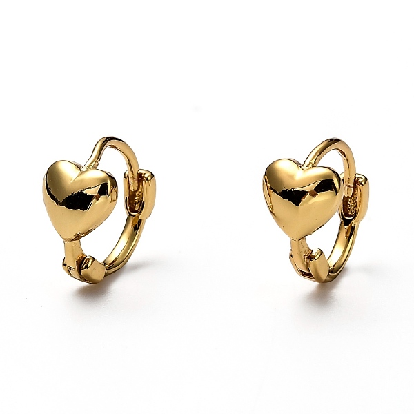 

PandaHall Brass Huggie Hoop Earrings, Ring with Heart, Real 18K Gold Plated, 10x2mm, Pin: 1mm Brass Heart