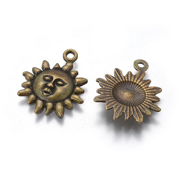 

PandaHall Tibetan Style Alloy Pendants, Sun, Lead Free and Cadmium Free, Antique Bronze, 23x19x3mm, Hole: 2mm, about 700pcs/kg Alloy Sun