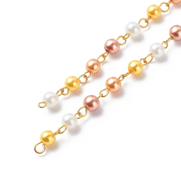 

PandaHall Handmade Glass Pearl Beaded Chains, with Brass Eye Pins, Unwelded, Yellow, 13x6mm, about 3.28 Feet(1m)/Strand Brass+Glass Yellow