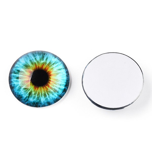 

PandaHall Glass Cabochons, Half Round with Eye, Cyan, 20x6.5mm Glass Half Round Cyan