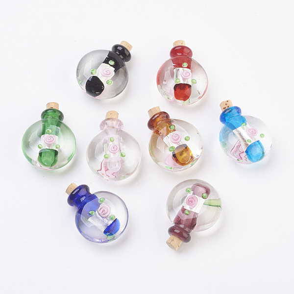 

PandaHall Handmade Silver Foil Lampwork Perfume Bottle Pendants, Essential Oil Bottle, Mixed Color, 34.5~35.5mm, Hole: 4.5mm, Bottle..., Multicolor