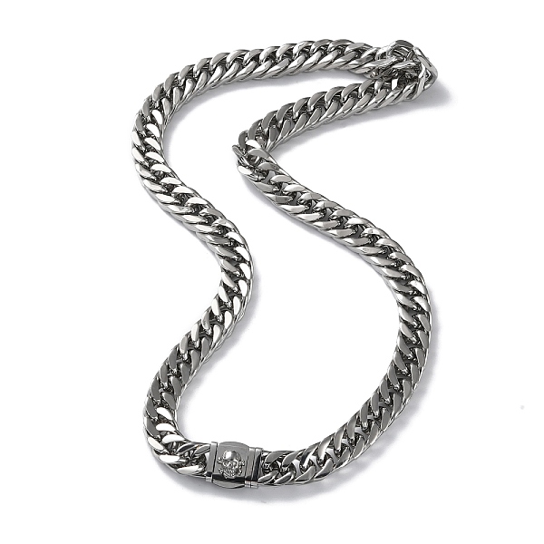 

PandaHall 304 Stainless Steel Cuban Link Chain Necklaces with Skull Clasps, Stainless Steel Color, 24.02 inch(61cm) 304 Stainless Steel