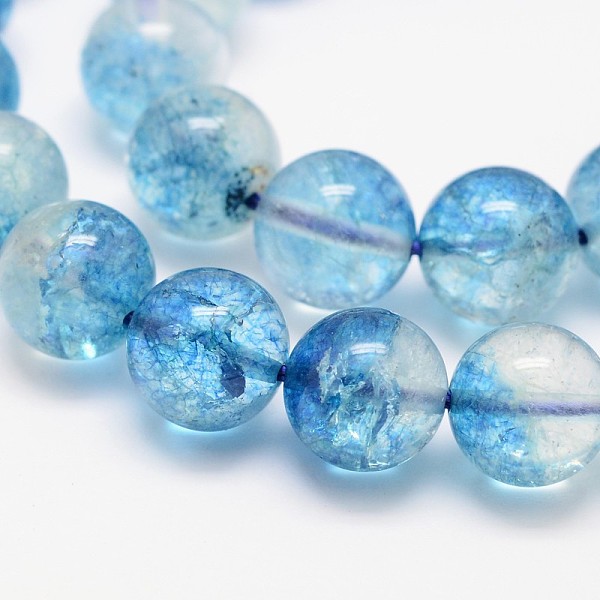 PandaHall Dyed Round Natural Crackle Quartz Beads Strands, Sky Blue, 4mm, Hole: 1mm, about 95pcs/strand, 15.5 inch Crackle Quartz Round Blue