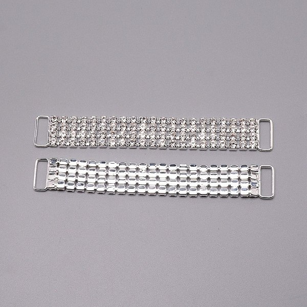 

PandaHall Brass Rhinestone Links Connectors, Garment Accessories, Rectangle, Crystal, Silver, 106x15x3mm, Hole: 13x5mm Glass Rhinestone..., Clear