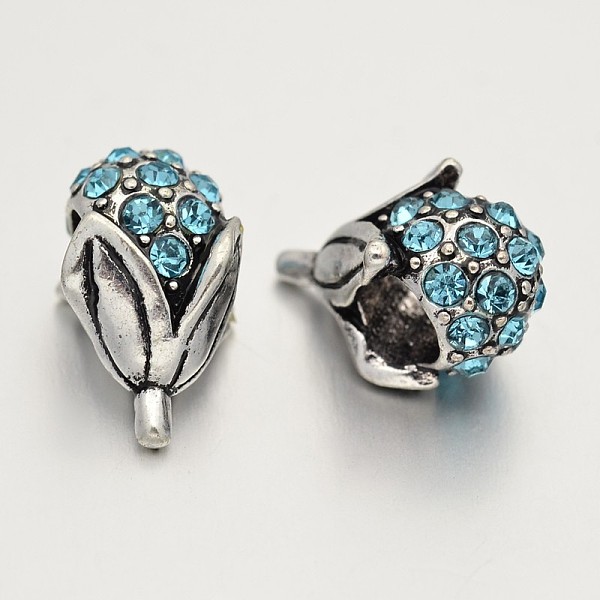 

PandaHall Antique Silver Plated Alloy Rhinestone European Beads, Large Hole Flower Beads, Aquamarine, 16x9x8mm, Hole: 5mm Alloy+Rhinestone..., Cyan