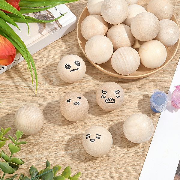 

PandaHall 30pcs 40mm Wooden Round Ball, Unfinished Natural Wood Beads No Hole Wooden Loose Beads Balls Spheres for Wine Decanters Top Home...