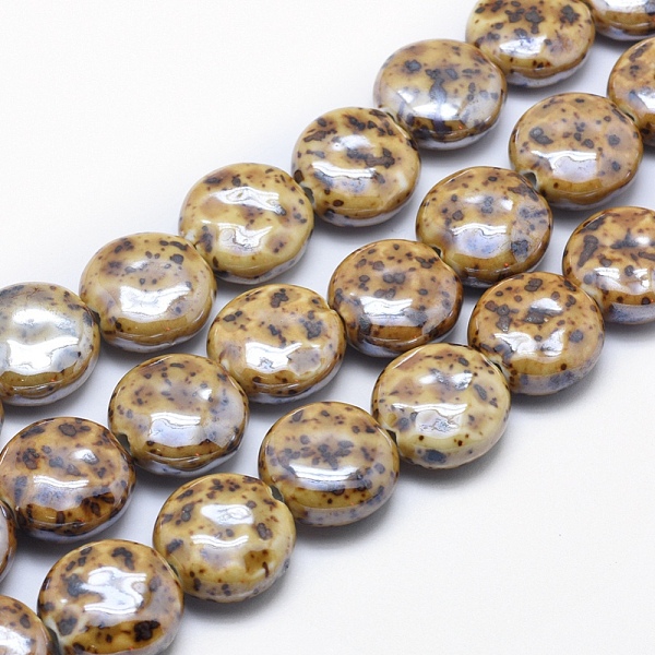 

PandaHall Handmade Eco-Friendly Porcelain Beads, Flat Round, Peru, 18.5~19x8.5~9mm, Hole: 2.5~3mm Porcelain Flat Round Brown