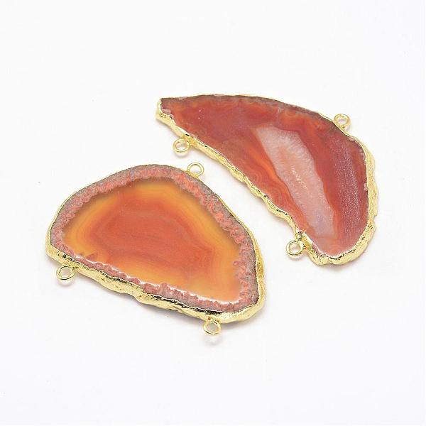 

PandaHall Natural Slice Agate Chandelier Component Links, 3 Loop Connectors, with Golden Plated Brass Findings, Dyed, Nuggets, Coral..., Red