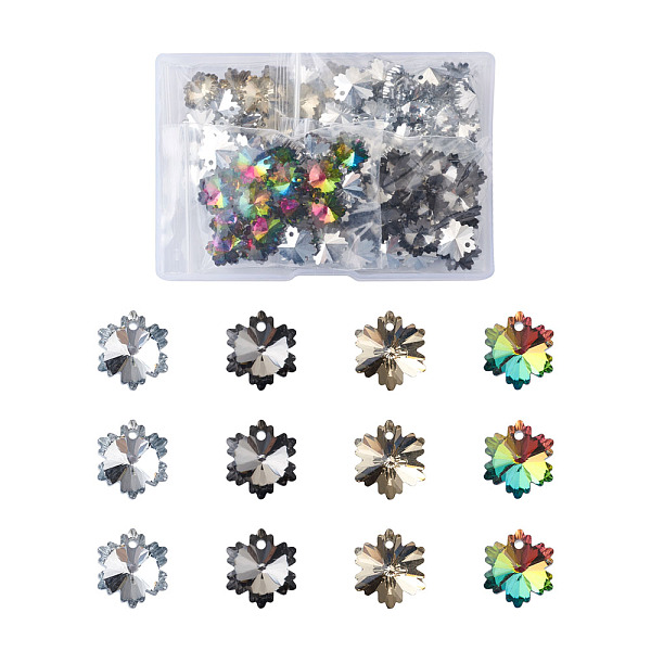 

PandaHall Electroplated Glass Charms, Silver Plated Bottom, Faceted, Snowflake, Mixed Color, 14x12x8mm, Hole: 1mm, 4 colors, 25pcs/color..., Multicolor