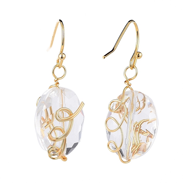 

PandaHall Glass Dangle Earrings, with Copper Wire, Brass Earring Hooks and Cardboard Packing Box, Oval, Clear, 33mm, Pin: 0.7mm Glass Clear