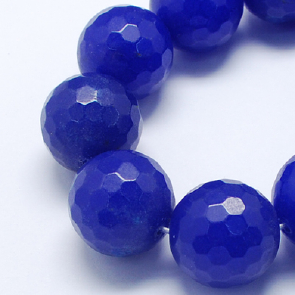 

PandaHall Natural White Jade Bead Strands, Dyed, Faceted, Round, Blue, 12mm, Hole: 1mm, 32pcs/strand, 14.6 inch White Jade Round Blue