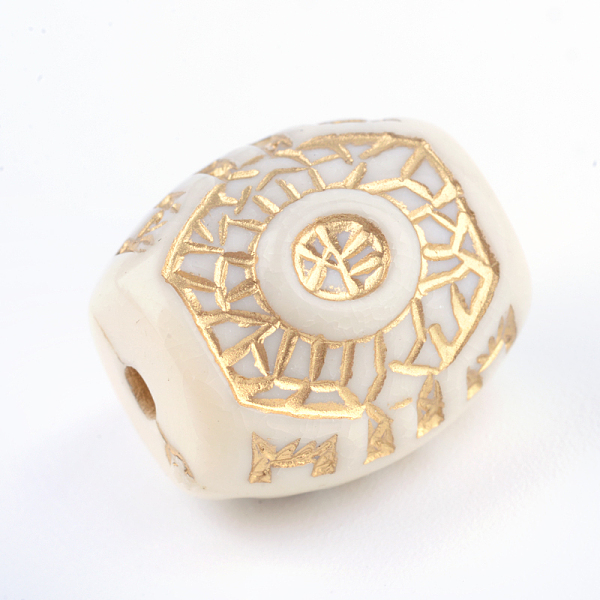 

PandaHall Column Plating Acrylic Beads, Golden Metal Enlaced, Beige, 16x14x13.5mm, Hole: 2mm, about 275pcs/500g Acrylic Column Yellow