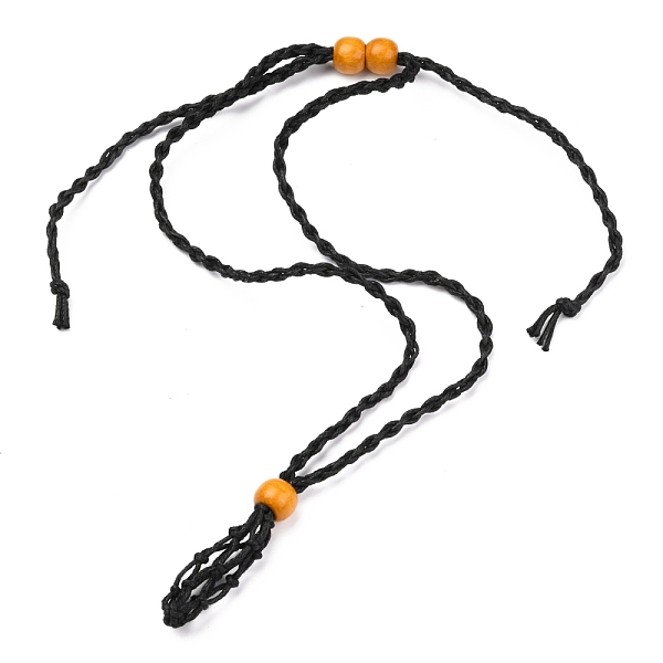 

PandaHall Adjustable Braided Waxed Cord Macrame Pouch Necklace Making, Interchangeable Stone, with Wood Beads , Black, 30.31~36.22 inch...