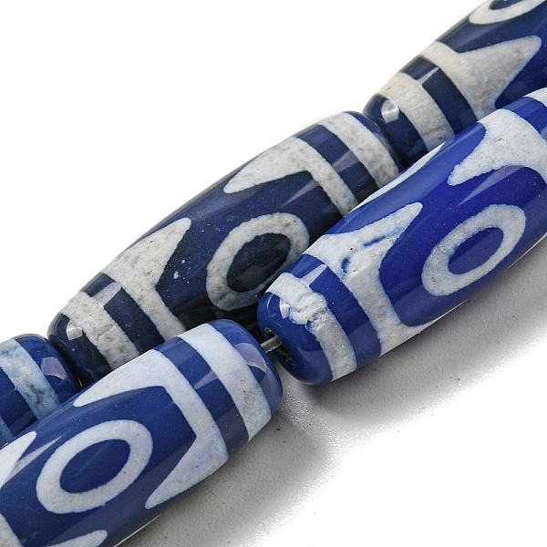 

PandaHall Blue Tibetan Style dZi Beads Strands, Dyed Natural Agate Beads Strands, Drum Shape, Hexagon, 29~30x10mm, Hole: 1.4mm, about...