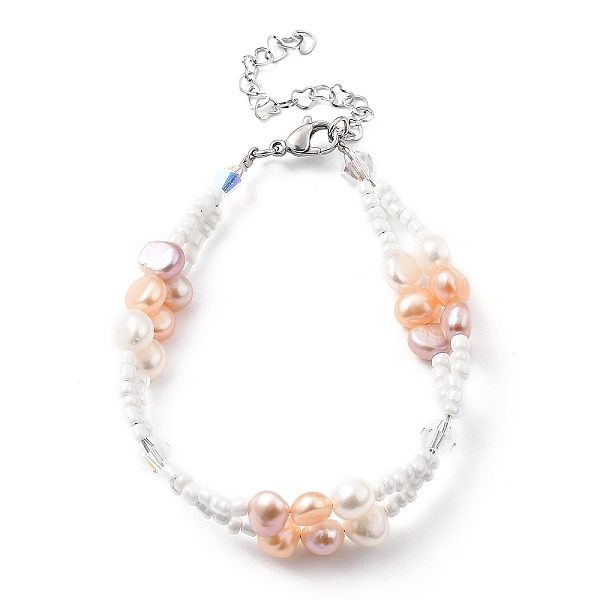 

PandaHall Multi-strand Bracelets, with Glass Seed Beads, Natural Pearl Beads, Glass Beads and 304 Stainless Steel Lobster Claw Clasps...