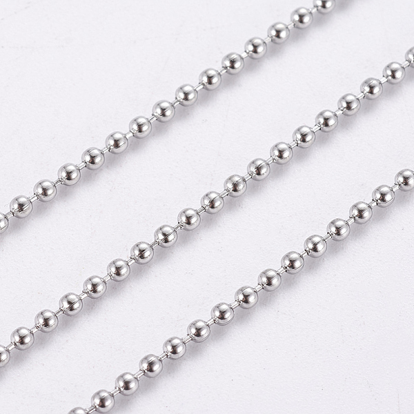 

PandaHall 304 Stainless Steel Ball Chains, with Spool, Round, Stainless Steel Color, 1.5mm, about 65.61 Feet(20m)/roll 304 Stainless Steel
